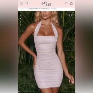 Double Take Embellished Halter Mini Dress in Ivory